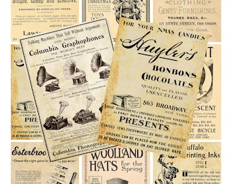 INSTANT DOWNLOAD, 3,5" x 2,5" Vintage advertenties, Ephemera Papers, Collage Sheet, Scrapbooking, Afdrukbaar