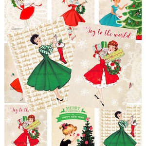 Instant Download, Digital Collage Sheet, Retro Christmas Tags, Christmas Labels, Printable