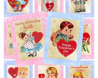 INSTANT DOWNLOAD, Vintage Valentine Cards, Valentine Labels