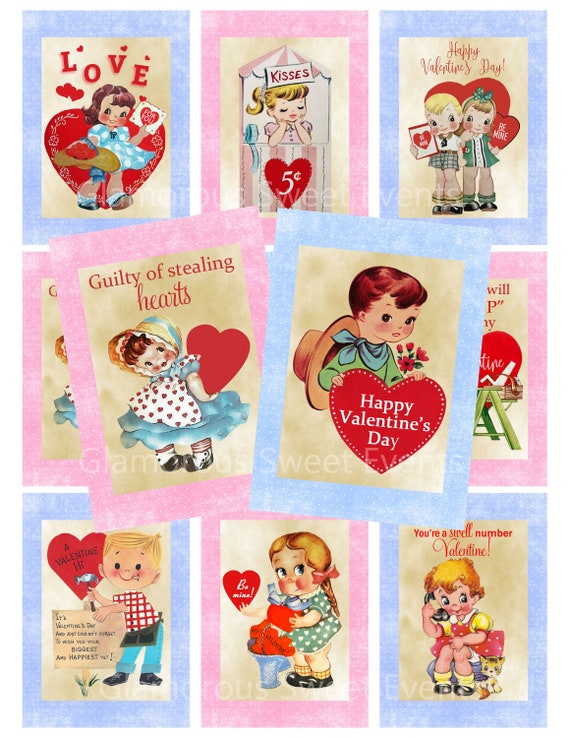 Buy INSTANT DOWNLOAD, Vintage Valentine Cards, Retro Valentine Children, Retro  Valentine Labels, Printable Collage Sheet Online in India 