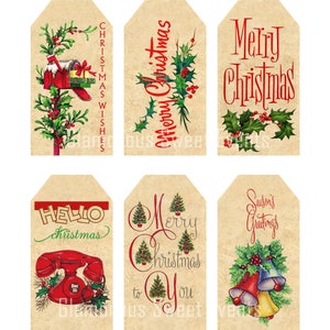 INSTANT DOWNLOAD, Vintage Christmas Gift Tags, Printable Gift Tags, Collage Sheet