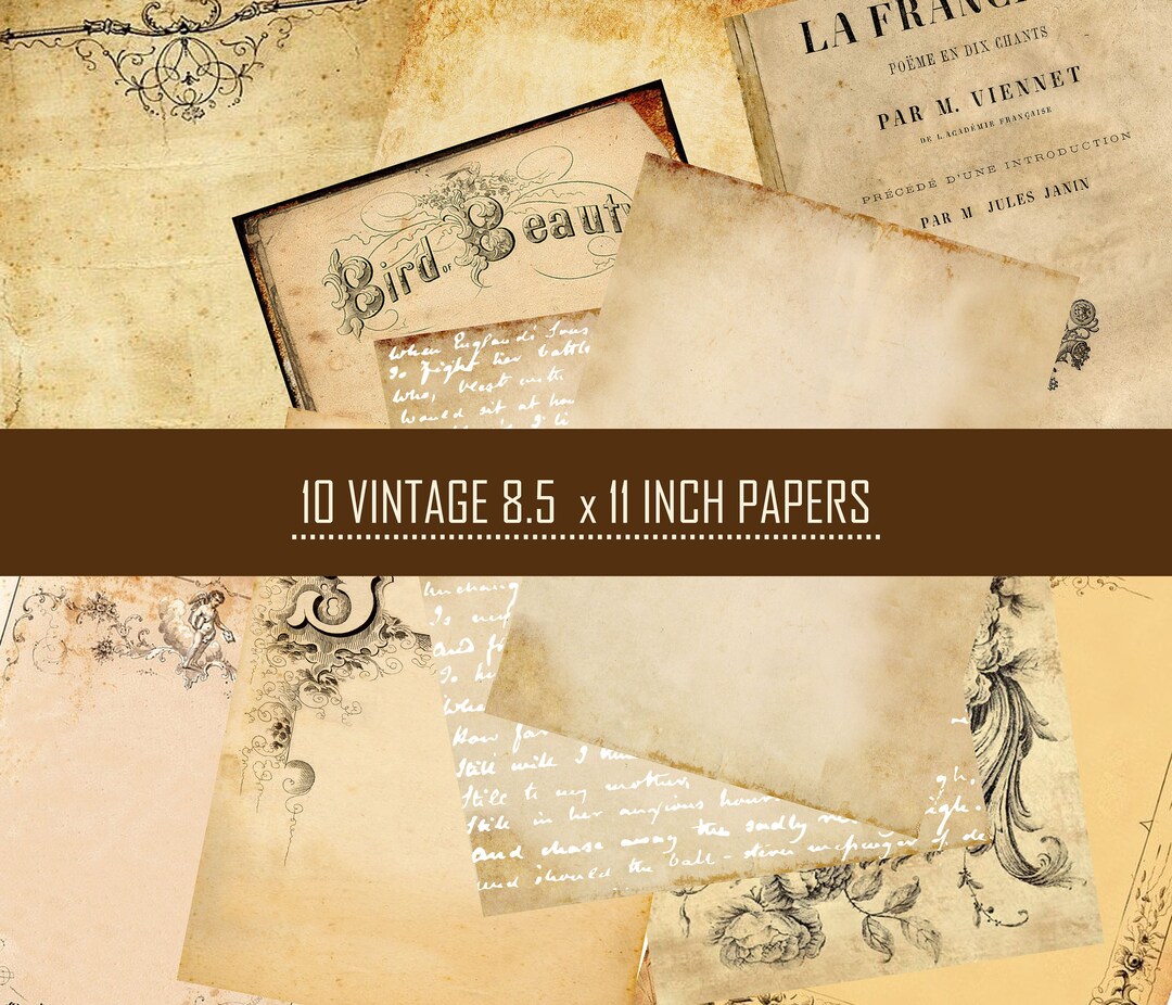 INSTANT DOWNLOAD, 10 Vintage 8.5 X 11 Inch Papers, Scrapbook