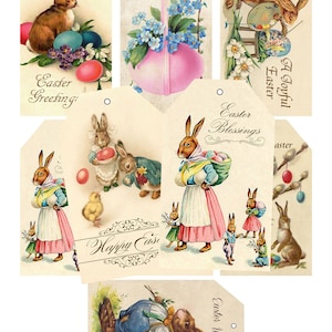 INSTANT DOWNLOAD, Vintage Easter Tags, Easter Collage Sheet, Printable Easter tags, Hanging gift tags