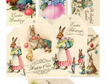 INSTANT DOWNLOAD, Vintage Easter Tags, Easter Collage Sheet, Printable Easter tags, Hanging gift tags