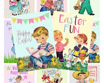 INSTANT DOWNLOAD, Vintage Easter Cards, Vintage Easter Labels, Easter children, Printable Collage Sheet