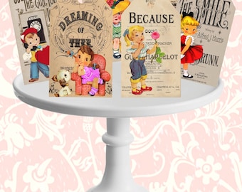INSTANT DOWNLOAD, Valentine Gift Tags, Valentine Labels, Kids Valentine Cards, Printable, Vintage Valentine Gift Tags, Vintage Valentine Kid