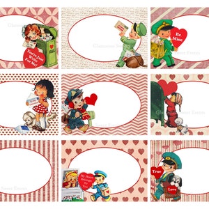 SOFORTIGER DOWNLOAD, Valentinstagskarten für Kinder, Valentinstags-Collagebogen, druckbare Valentinstagskarten, Postbote Valentine, glamouröse süße Ereignisse