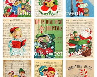 INSTANT DOWNLOAD, Vintage Christmas Tags, Christmas Labels, Digital Collage Sheet, Christmas Cards, gift tags, music Tags