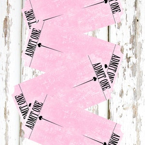 INSTANT DOWNLOAD, 15 Printable Valentine Tickets, Admit One Tickets, Collage Sheet, Pink Tickets