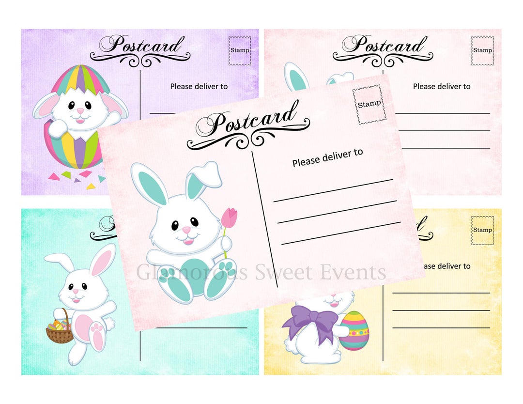 INSTANT DOWNLOAD, Easter Bunny Postcards 5x3.5, Printable, Glamorous ...