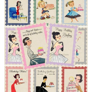 Imprimables, téléchargement immédiat, cartes d'anniversaire vintage, cartes d'anniversaire rétro, feuille de collage numérique, imprimable