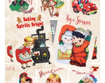 INSTANT DOWNLOAD, Printable Vintage Christmas Cards, Retro Christmas Cards, Christmas Collage sheet, Christmas Labels, Christmas Tags