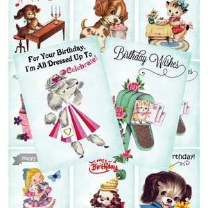 INSTANT DOWNLOAD, Dog Birthday Cards, Cat Birthday Cards, Collage Sheet, Printable