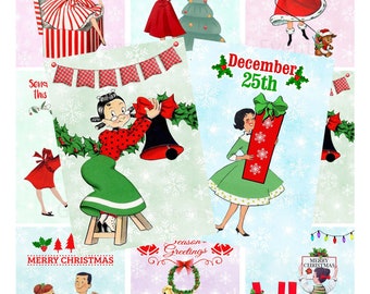 INSTANT DOWNLOAD Vintage Christmas Cards, Christmas Labels, Christmas Tags, Printable Collage Sheet, Atc Aceo
