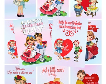 INSTANT DOWNLOAD, Vintage Valentine Cards, Retro Valentine Cards, Valentine Children, Printable Digital Collage Sheet