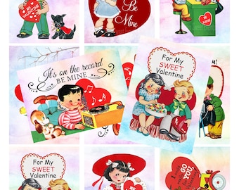 DIREKT NEDLADDNING, Vintage Alla hjärtans dag-kort, Retro Alla hjärtans dag-kort, Collageark, Utskrivbar