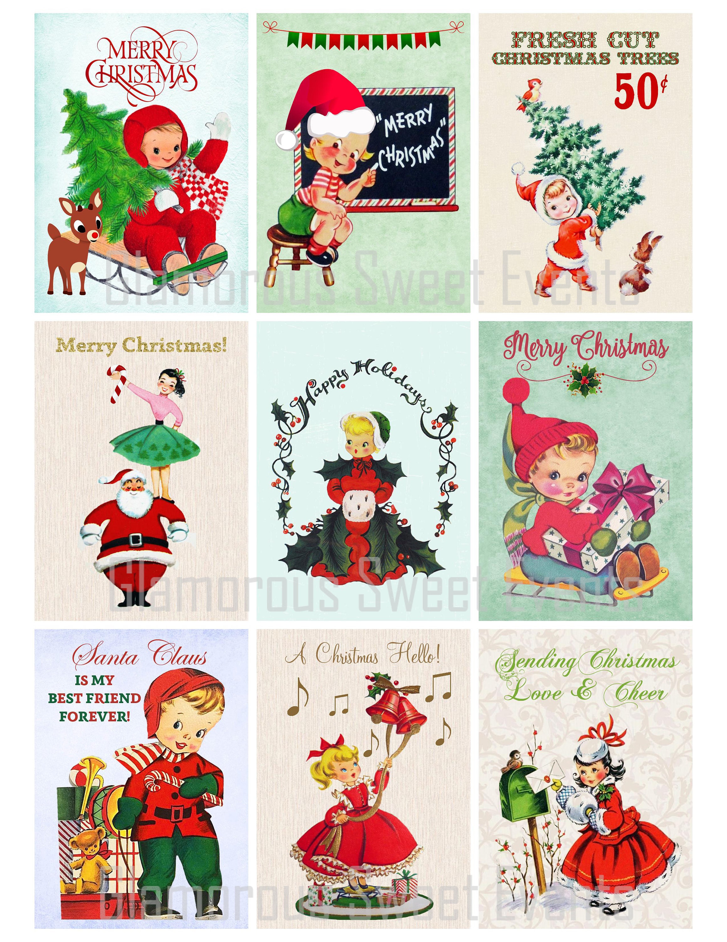instant download, vintage christmas cards, vintage christmas tags