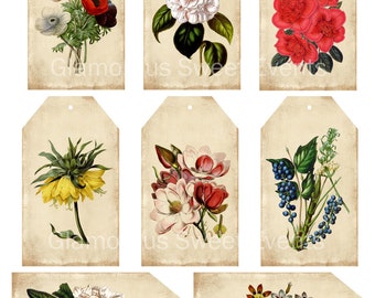 DOWNLOAD IMMEDIATO, etichette floreali vintage, etichette regalo vintage, foglio collage stampabile