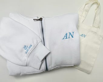 Custom Embroidered Sweatshirts; Full Zip Sweatshirt with Initials and Date; Bachelorette Sweatshirts