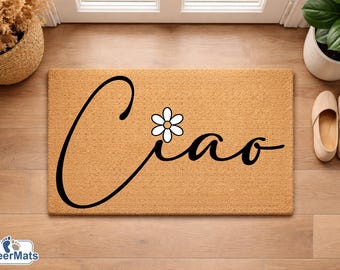 Ciao Doormat, Italian Welcome Mat, Minimalist Door Mat, Cute Daisy Welcome Rug, Modern Entryway Decor