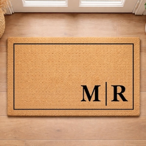 Custom Monogram Doormat, Minimalist Couple Initials Welcome Mat, Modern Wedding Gift, Personalized Housewarming Gift, Front Door Decor, Rug