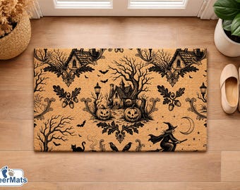 Vintage Halloween Doormat, Spooky Haunted House Coir Doormat, Gothic Front Door Mat, Witch Cottage Decor, Fall Porch Rug