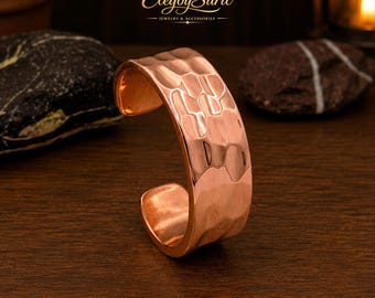 Heavy Hammered Copper Cuff Bracelet for Men, Personalized Engraved Bangle, Wide 25mm Handmade Pure Copper Wristlet, Anniversary Gift