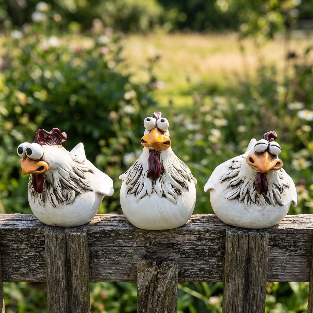 Figurine Poulet En Céramique émaillée - Style Shabby Chic Français - Déco Maison
