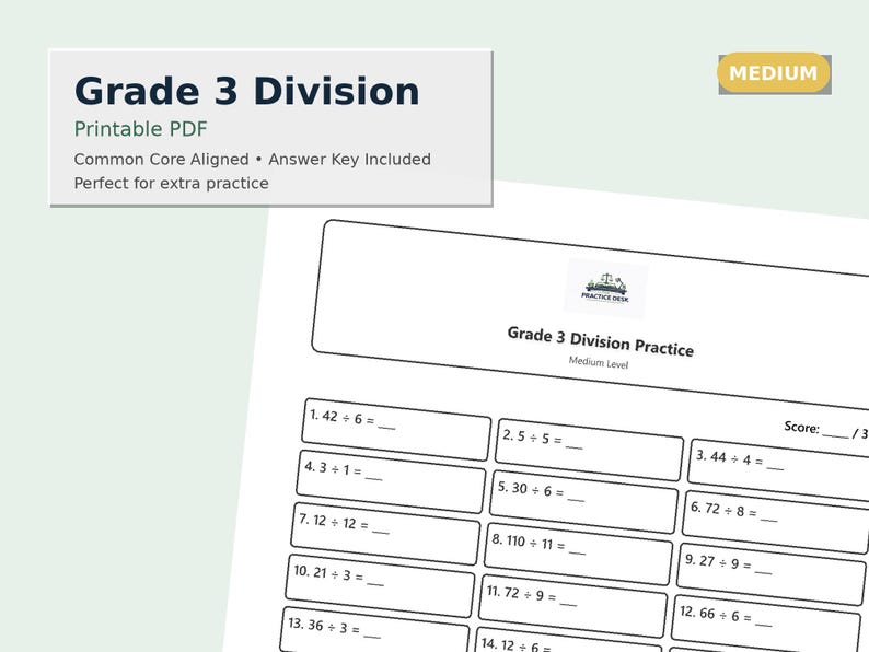 Grade 3 Division Worksheets Medium Level | 30 Printable Math Practice ...