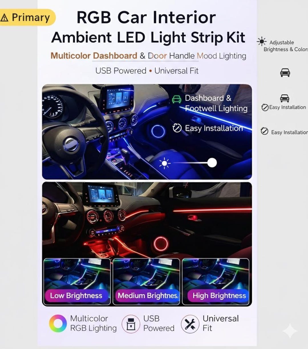 App Controlled RGB LED Car Interior Light Kit | Ambient Mood Lighting ...
