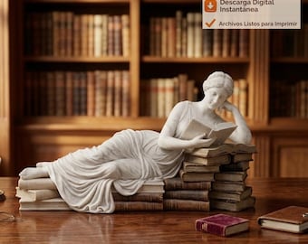 Läsande kvinna STL | Bokhållarskulptur 3D-utskriftsfil | Estetisk staty | Heminredning STL | Resintrycksklar | Digital nedladdning
