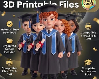 Graduation Figures STL Bundle | 3D Print Graduation Models | Cute Graduate Figurines | STL Files for Resin & PLA | Instant Download Gift