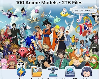 Mega Anime STL Pack 100 Models 2TB | 3D Print Files Bundle | Anime Figures STL | Instant Download | Resin & FDM Ready