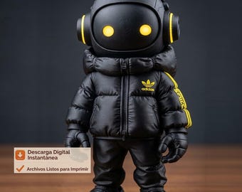 Black Robot Toy STL | Cute Futuristic Figure Adidas Style | 3D Print Download Instant Digital File Sci-Fi Collectible