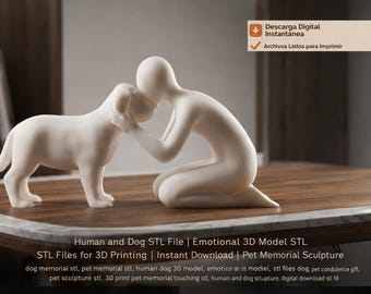 Human and Dog STL File | Pet Memorial Sculpture | Emotional 3D Model | Dog Lover Gift | 3D Print STL | Minimalist Art | Instant Download