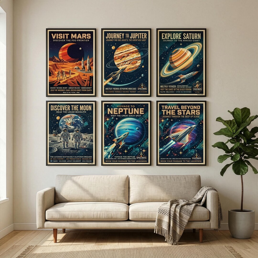 Retro Space Travel Posters | Mid-century Planets Wall Art (digital ...
