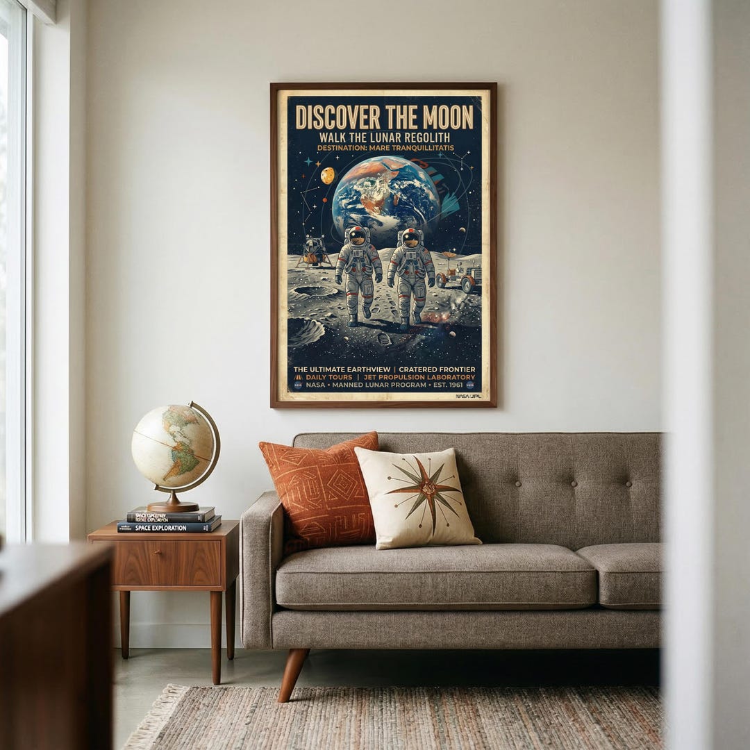 Vintage Moon Landing Poster | Retro Space Art Print (digital Download ...
