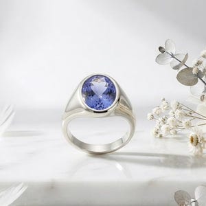Oval Tanzanite Ring Chunky Statement Ring 925 Sterling Silver Engagement, Wedding, Anniversary, Ring, Gift For Her