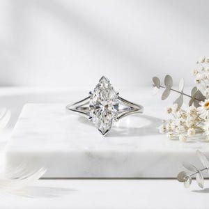 Marquise Cut Moissanite Ring Split Shank Solitaire Statement Ring 925 Sterling Silver Ring Wedding, Anniversary, Gift For Her