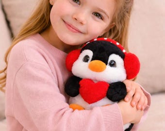 Penguin Holding Heart Plush – Kids Valentine’s Day Gift, Soft Stuffed Toy, Valentines Gift Daughter, Valentines Gift Kindergarten