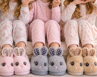 Girls Bunny Slippers – Cute Plush Rabbit Slippers for Kids – Easter Bunny Slippers – Soft Cozy House Shoes – Toddler & Little Girl Gift