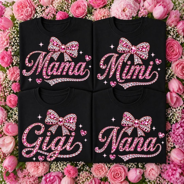 Mama Mimi Gigi Nana PNG Bundle, Pink Coquette Bow Mothers Day Graphic Sublimation Design, Digital Download