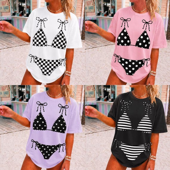Coquette Bikini PNG Bundle, Black White Bikini Shirt Design, Trendy Beach Girl Sublimation PNG, Summer Vacation Graphic Tee Digital Download