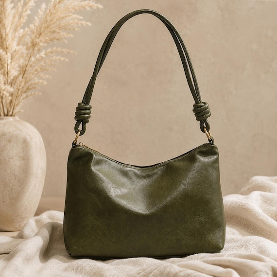 Leather Shoulder Bag Soft Slouchy Handbag Minimalist Hobo Purse for Women
