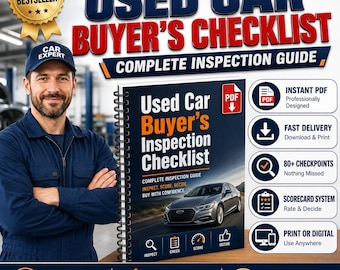 VIN Inspection Printable, Used Car Buyer Checklist, Used Car Inspection Guide, Auto Checklist PDF Download