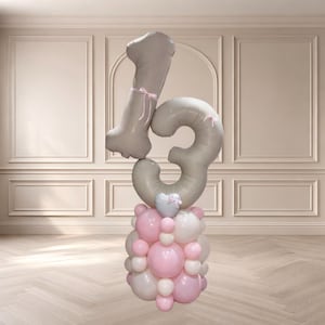 Kit de apilamiento de globos con números para cumpleaños / Decoración personalizada para fiestas de cumpleaños / Centro de mesa rosa y dorado DIY (Reino Unido)