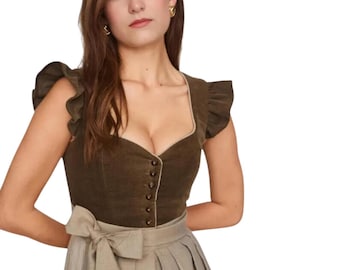 Handgefertigtes Braunes Dirndl Dirndl Kleidchen: Oktoberfest Trachtenschürze aus Baumwolle mit gratis Bluse