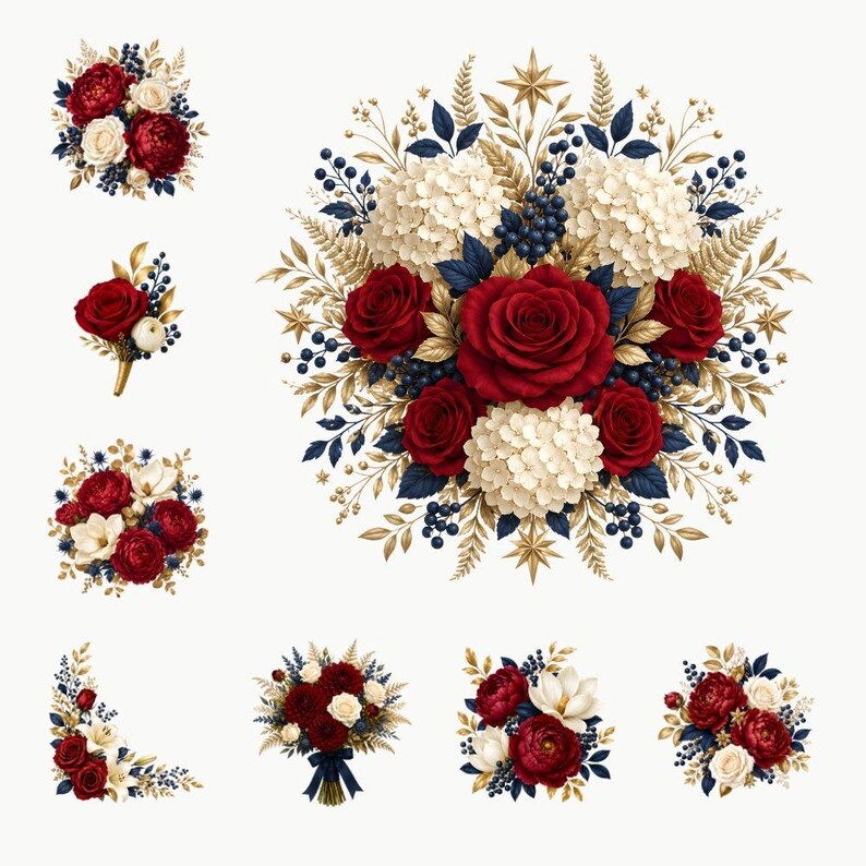 Fourth of July Floral Clipart Bundle, Patriotic Watercolor Bouquets PNG ...
