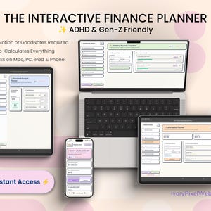 ADHD-budgetplanerare webbapp | Skuldspårning, fakturakalender, sparmål (digital nedladdning)