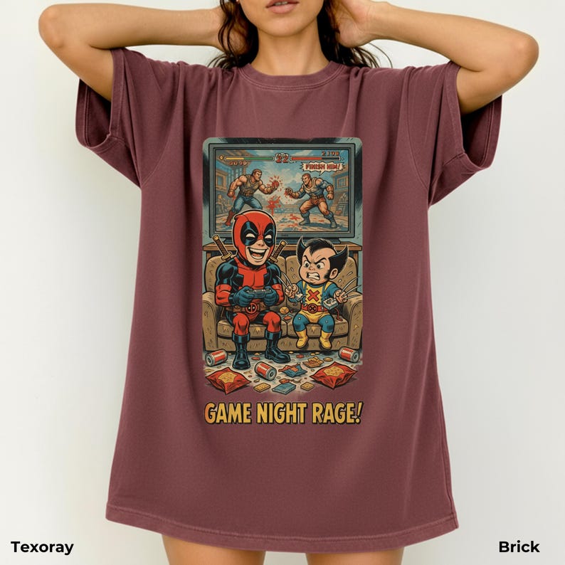 Retro Deadpool Wolverine Game Night-tröja - Rolig Gamer Rage-tröja, Marvel Comics Video Game Night-tröja, Rolig superhjältepresent bild 3